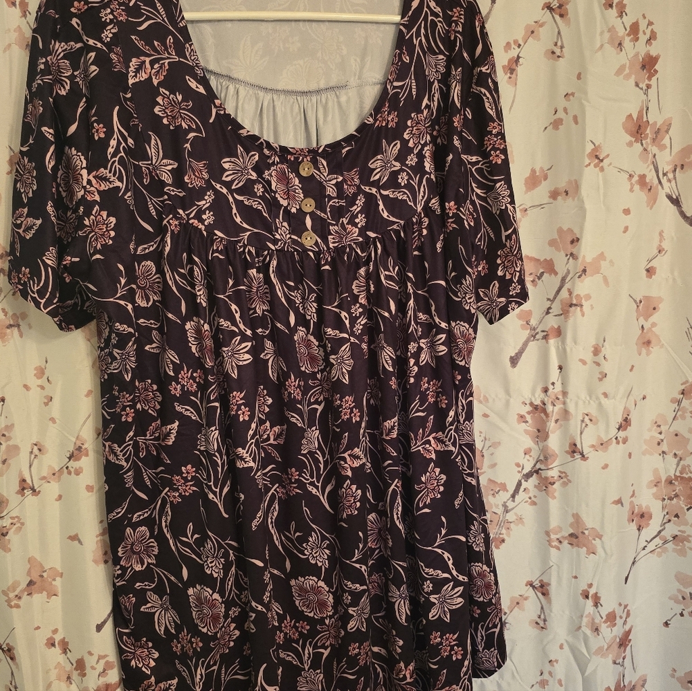 Floral Print Women's Top - Pink and Black